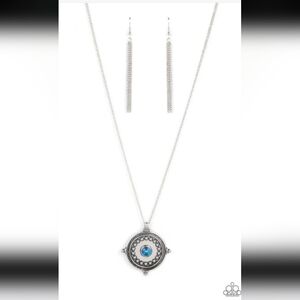 Paparazzi Silver Necklace with Blue Accent Compass Composure Fashion Pendant